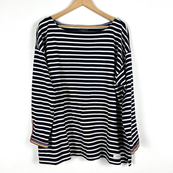 Talbots Striped Cotton Knit Top sz 2X Nautical Long Sleeve Rainbow Trim Preppy - Picture 1 of 8
